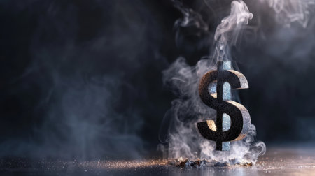 A dramatic depiction of a smoky dollar sign representing the complexities of financial risk and the effects of inflation on economic stability.の素材