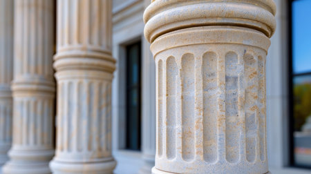This image showcases a close-up of architectural columns, highlighting the intricate textures and elegant design of a historic buildingの素材
