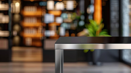 A sleek modern table featuring a minimalist design, set against a blurred backdrop of a stylish interior, enhancing the overall ambiance of the space.の素材