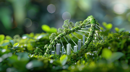 This stunning image showcases a modern cityscape entwined with greenery, symbolizing the fusion of urban living and eco-conscious design.の素材