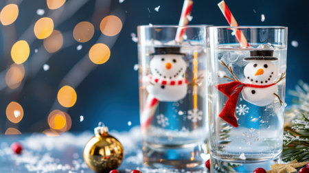 Celebrate the festive season with cheerful winter drinks featuring adorable snowman garnishes, creating a warm and joyful atmosphere for gatherings.の素材