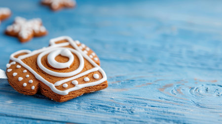 This festive gingerbread cookie designed to resemble a camera adds a creative touch to any holiday celebration. Its intricate icing brings joy to gatherings.の素材