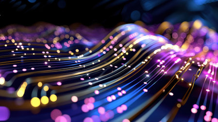 This vibrant abstract artwork features colorful glowing waves that create a sense of motion and depth, ideal for representing energy and creativity in digital art.の素材