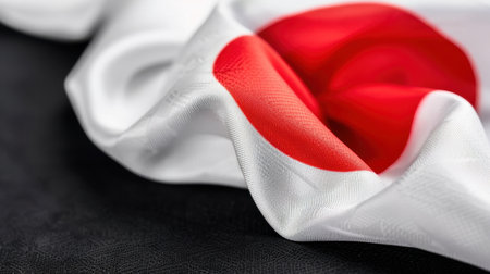A close-up view of the Japanese flag fabric showcasing the vibrant red circle against a white background, symbolizing national pride and cultural identity.の素材