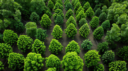 A stunning aerial view of a dense forest filled with vibrant green trees, showcasing the beauty and diversity of nature in a serene environment.の素材