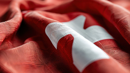 A detailed close-up image of the Swiss flag fabric showcasing its rich red and white colors. This representation evokes national pride and cultural heritage.の素材