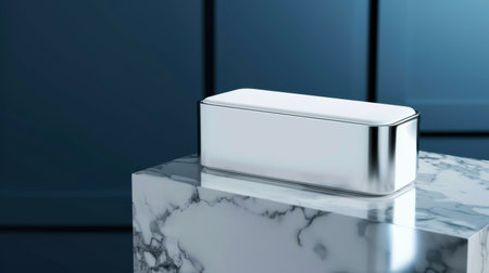 A modern silver box placed on a stylish marble surface, reflecting light beautifully. This elegant composition radiates minimalism and sophistication, ideal for contemporary design.の素材