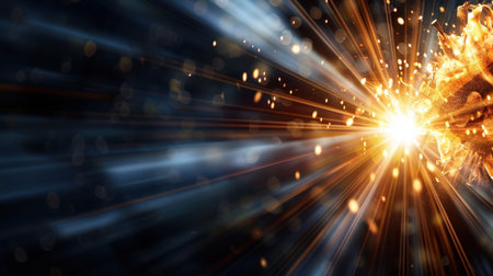 A breathtaking explosion with radiant rays of light and vibrant sparks creates a captivating visual effect, perfect for dynamic artistic projects.の素材