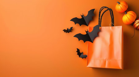 This vibrant Halloween gift bag features playful bats and pumpkins, perfect for seasonal parties and celebrations. Ideal for festive Halloween gifting.の素材