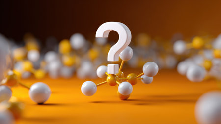 This image depicts a question mark surrounded by molecular structures, symbolizing curiosity and uncertainty. Its vibrant colors invite thought and exploration.の素材