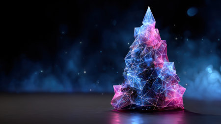 This stunning abstract representation of a Christmas tree features a geometric design with vibrant colors, creating a unique and festive atmosphere.の素材