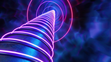 Experience the mesmerizing depth of a futuristic neon spiral tunnel, illuminated with vivid colors and glowing light effects, ideal for creative projects.の素材