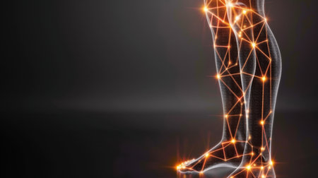 This image features a stylized representation of a human leg, illuminated with glowing connections that symbolize technology's influence on health and fitness.の素材