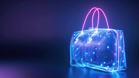 This stunning digital artwork features a neon handbag illuminated with vibrant glowing effects, perfect for showcasing modern fashion and technological advancements.の素材
