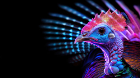 A striking portrait of a colorful bird showcasing vibrant feathers and intricate details against a dark background, perfect for nature enthusiasts and art lovers.の素材