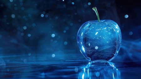 A stunning blue apple stands out with a glossy surface and a shimmering background. Ideal for contemporary decor, this image adds a modern touch.の素材