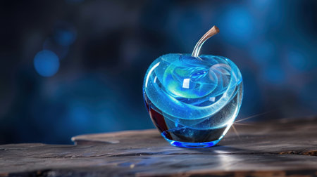 This alluring blue glass apple sculpture features intricate swirls and a shiny finish, making it a perfect decorative piece for home decor or unique gifts.の素材