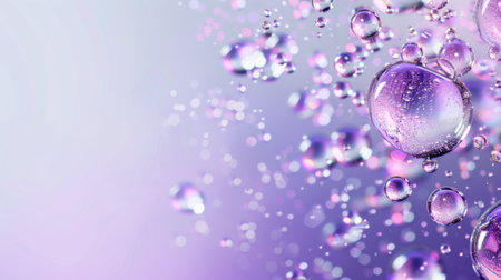 This image features a stunning abstract background with purple blurred bubbles and droplets, creating a soft, ethereal atmosphere perfect for various design projects.の素材