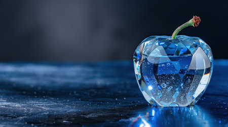 This stunning image features a crystal apple-shaped object, reflecting light beautifully against a dark background, creating a captivating visual experience.の素材