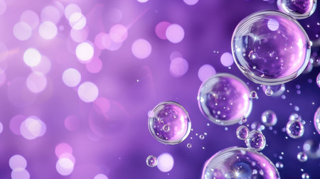 This captivating image features delicate bubbles floating gracefully against a soft purple background, creating an enchanting and dreamlike atmosphere ideal for various artistic projects.の素材