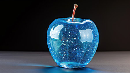 This vibrant blue glass apple features sparkling details against a dark backdrop, ideal for artistic displays or modern interior decor inspiration.の素材