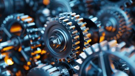 Explore the intricate details of interlocking gears showcasing precision engineering and design, ideal for themes of technology and industry.の素材