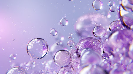This captivating close-up image features delicate water droplets in a harmonious purple backdrop, perfect for creative projects and artistic designs.の素材