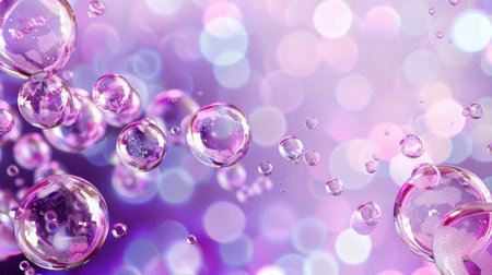 A captivating abstract image featuring colorful bubbles floating in a dreamy atmosphere filled with blurred lights in shades of purple and pink.の素材