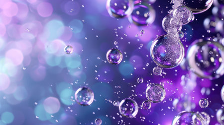This captivating image showcases bubbles floating gracefully in the air against a colorful, dreamy background. Ideal for creative projects, this visual represents freshness and whimsy.の素材