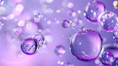 This image showcases vibrant purple bubbles floating in a blurred background, creating an abstract and artistic atmosphere perfect for various creative projects.の素材