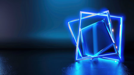 This stunning digital artwork features bright neon frames showcasing dynamic shapes in an artistic composition. The glowing elements create a striking contrast against the dark background, making it a perfect fit for contemporary designs.の素材