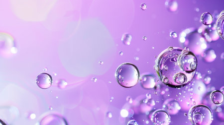 An enchanting display of bubbles against a soft purple background creates a dreamy atmosphere. This abstract image is perfect for artistic projects or design elements.の素材
