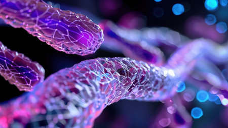 This stunning abstract representation showcases colorful and intricate cellular structures, emphasizing connectivity and organic forms in a digital universe.の素材