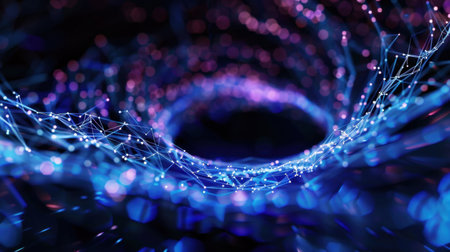 This vibrant abstract image showcases a swirl of colorful light trails and twinkling particles, creating a captivating futuristic digital environment.の素材