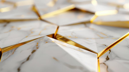 This stunning close-up features an elegant geometric pattern of white marble adorned with shiny gold accents, perfect for luxury interior design inspiration.の素材