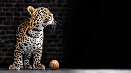 A striking leopard stands poised with an intense gaze, highlighting its beautiful fur and unique spots. The dark background enhances the leopard's curiosity and solitude.の素材