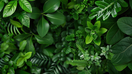 Explore a vibrant collection of green leaves showcasing diverse textures and shades. Ideal for nature-inspired designs and serene backgrounds.の素材