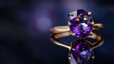 This captivating amethyst ring features a rich purple gemstone set in a gleaming gold band. It showcases exquisite craftsmanship, perfect for elegant occasions.の素材