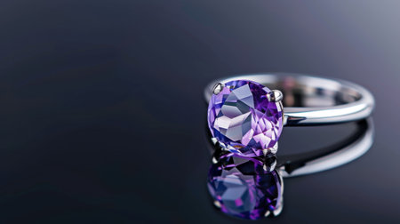 This stunning amethyst ring showcases a beautifully cut gemstone, reflecting elegance and sophistication, perfect for luxury jewelry promotions and stylish displays.の素材