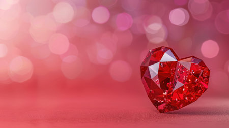 A striking red heart gem captures attention with its brilliance and clarity, set against a blurred bokeh background. Perfect for romantic themes.の素材