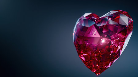 This captivating image features a heart-shaped red gemstone, showcasing exquisite facets that reflect light beautifully. Ideal for romantic themes.の素材