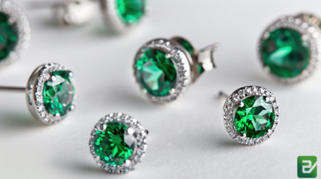 A stunning collection of green gemstone earrings featuring sparkling silver accents, perfect for adding a touch of elegance and luxury to any outfit.の素材