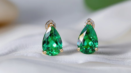Experience the beauty of these elegant green teardrop gemstone earrings, featuring intricate designs and sparkling accents, perfect for any occasion.の素材