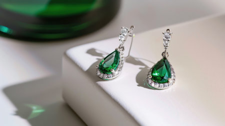Capture the allure of these stunning green gemstone earrings, adorned with dazzling diamonds, perfect for enhancing any elegant outfit.の素材
