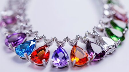 This stunning silver necklace features a vivid array of gemstones, each sparkling brilliantly. Perfect for capturing luxury and sophistication in every occasion.の素材