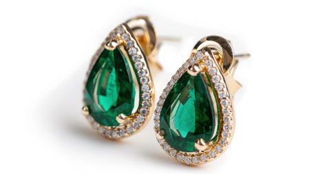 Discover these stunning green teardrop earrings featuring brilliant diamante accents, perfect for elevating any outfit or gifting for special occasions.の素材