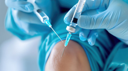 A healthcare professional prepares to administer an injection to a patient's arm, showcasing the importance of medical procedures in promoting health and wellness.の素材