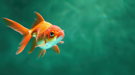 A stunning close-up of a vibrant goldfish swimming in clear water, showcasing its colorful scales and graceful fins, perfect for nature or pet themes.の素材