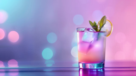 This vibrant cocktail showcases a refreshing blend of colors, garnished with a sprig of mint and a slice of lemon. Perfect for summer gatherings.の素材