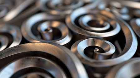 This image captures a close-up view of intricate metallic swirls, showcasing smooth textures and elegant designs that enhance any decorative theme.の素材